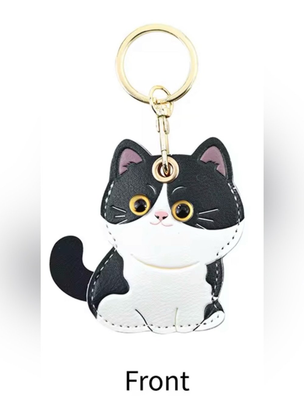 Black & White Cat  Keychain with Gold Hardware